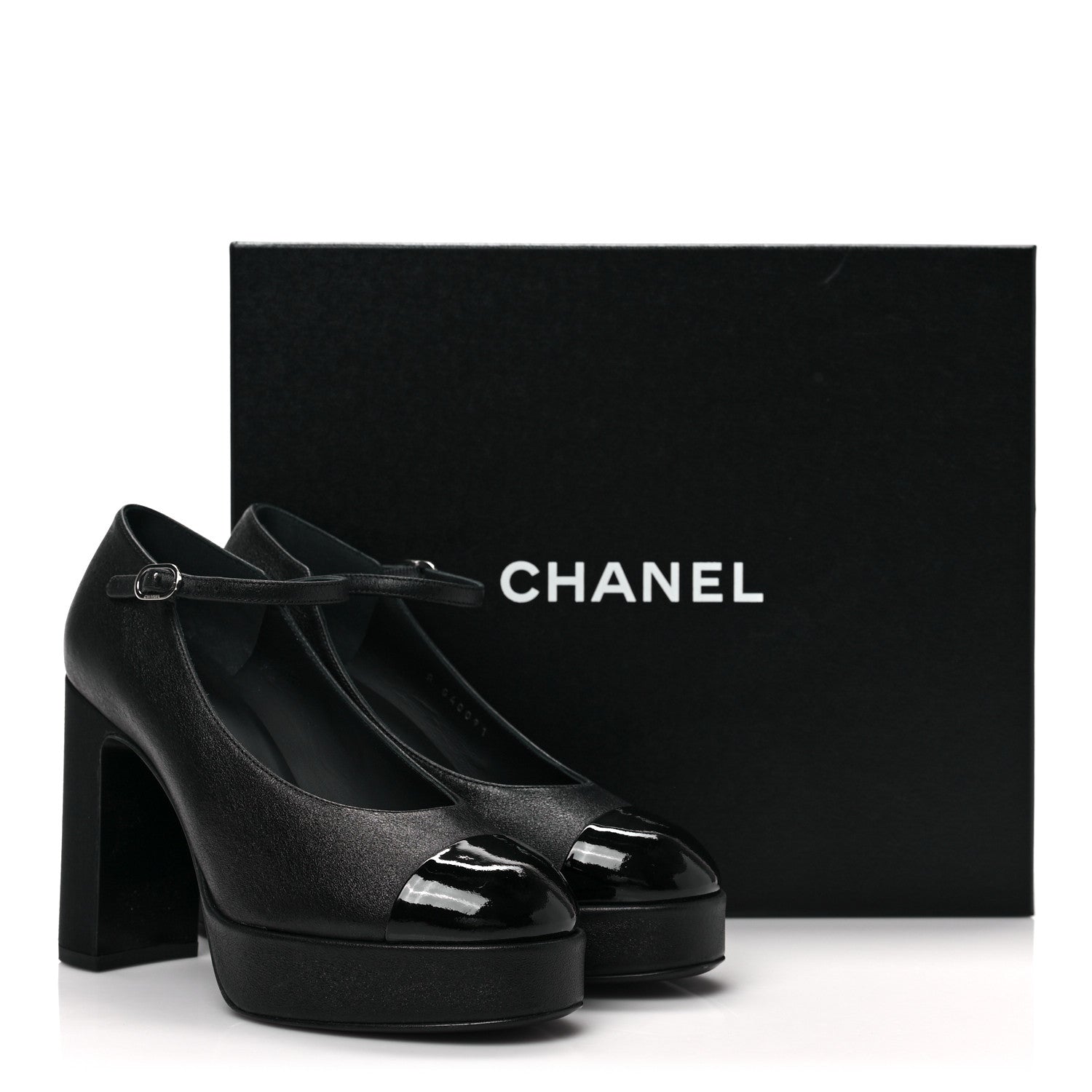 Chanel Lambskin Patent Cap Toe Mary Jane Platform Pumps 36 Black 10 of 10
