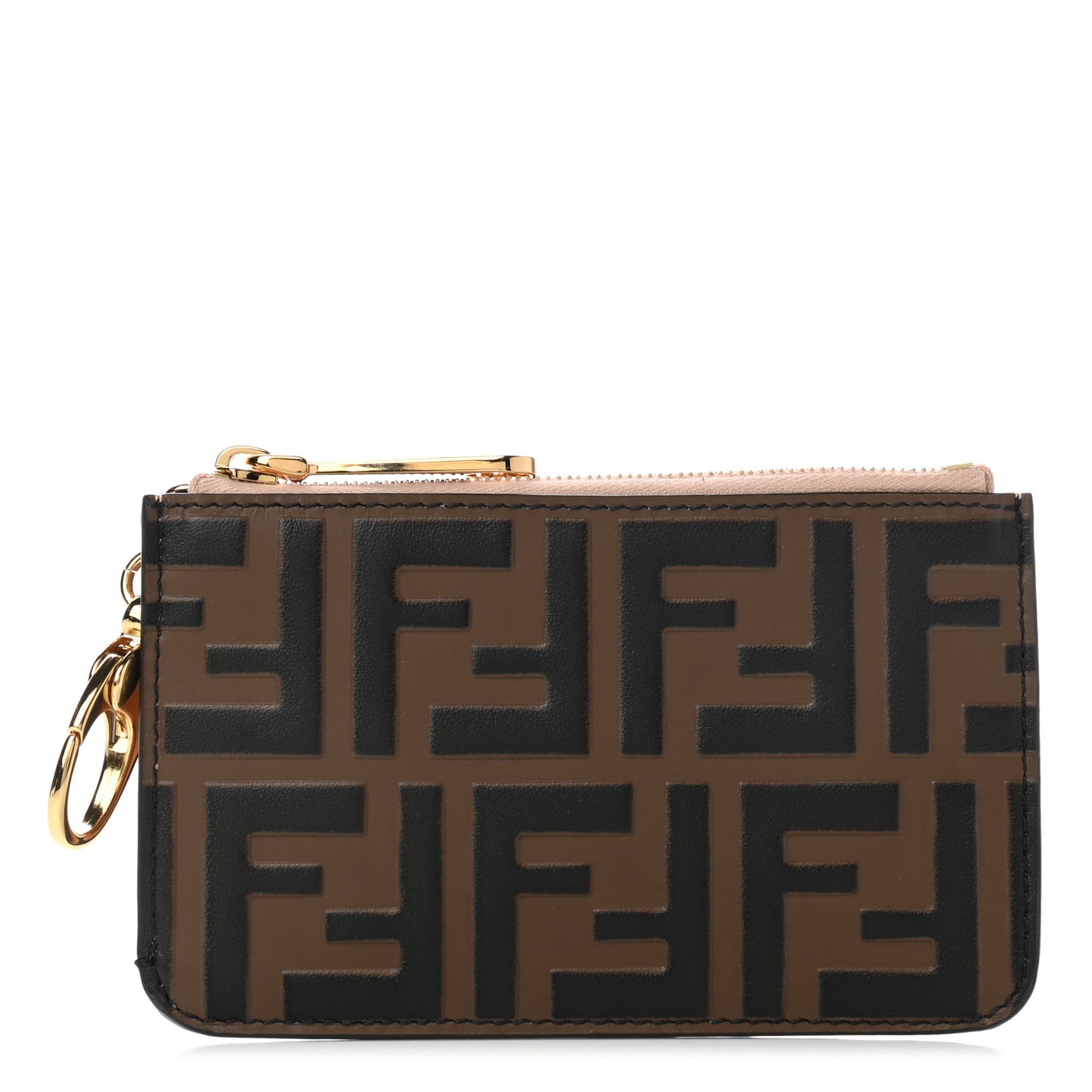 Vitello Cruise F is Fendi Bi-Color FF 1974 Embossed Key Case Pouch Maya Black Light Rose