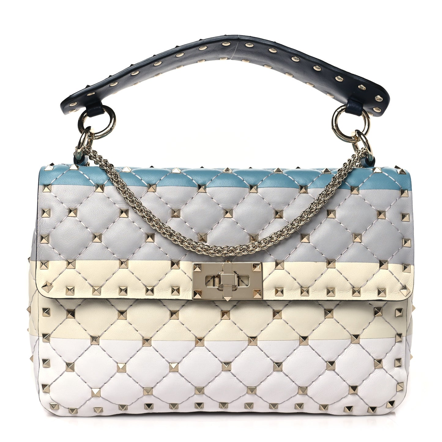 Nappa Medium Rockstud Spike Striped Shoulder Bag Multicolor
