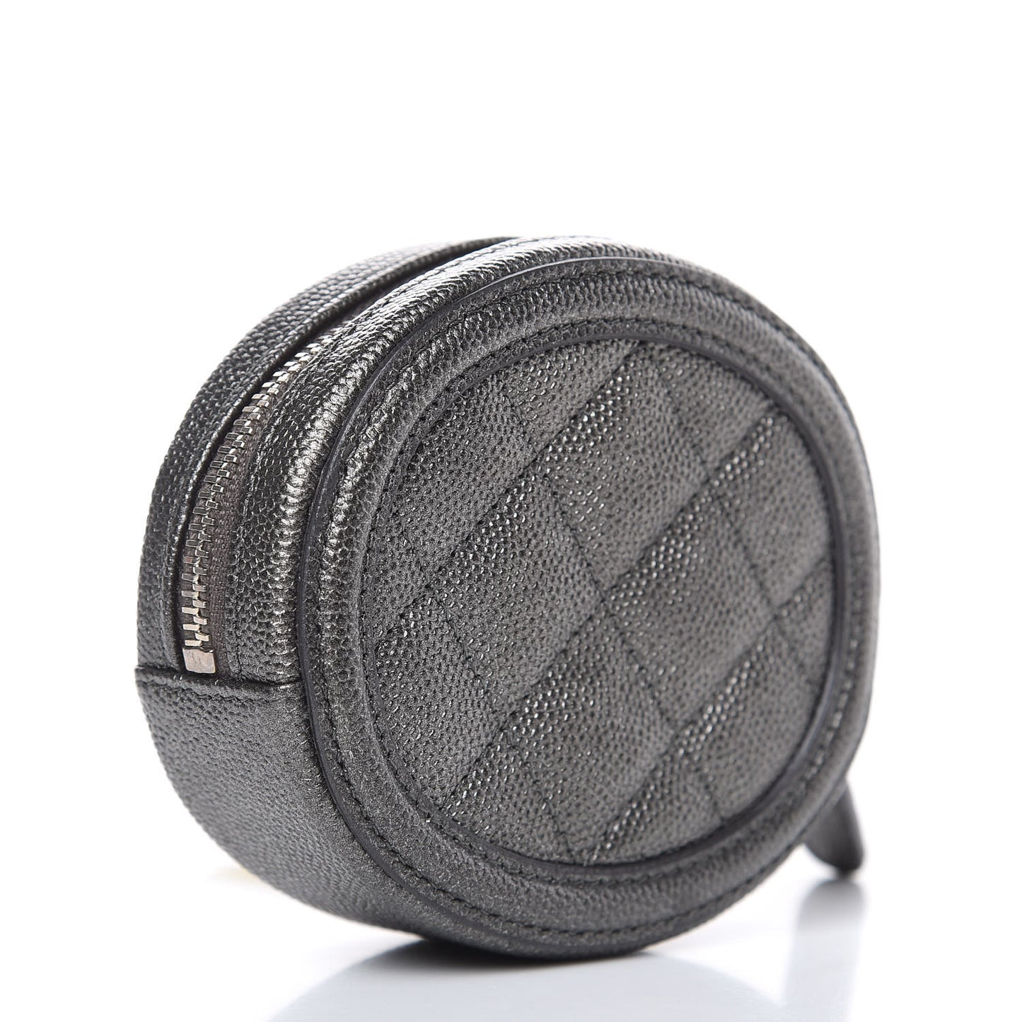 Metallic Caviar Quilted Filigree Zip Around Classic Coin Purse Dark Silver