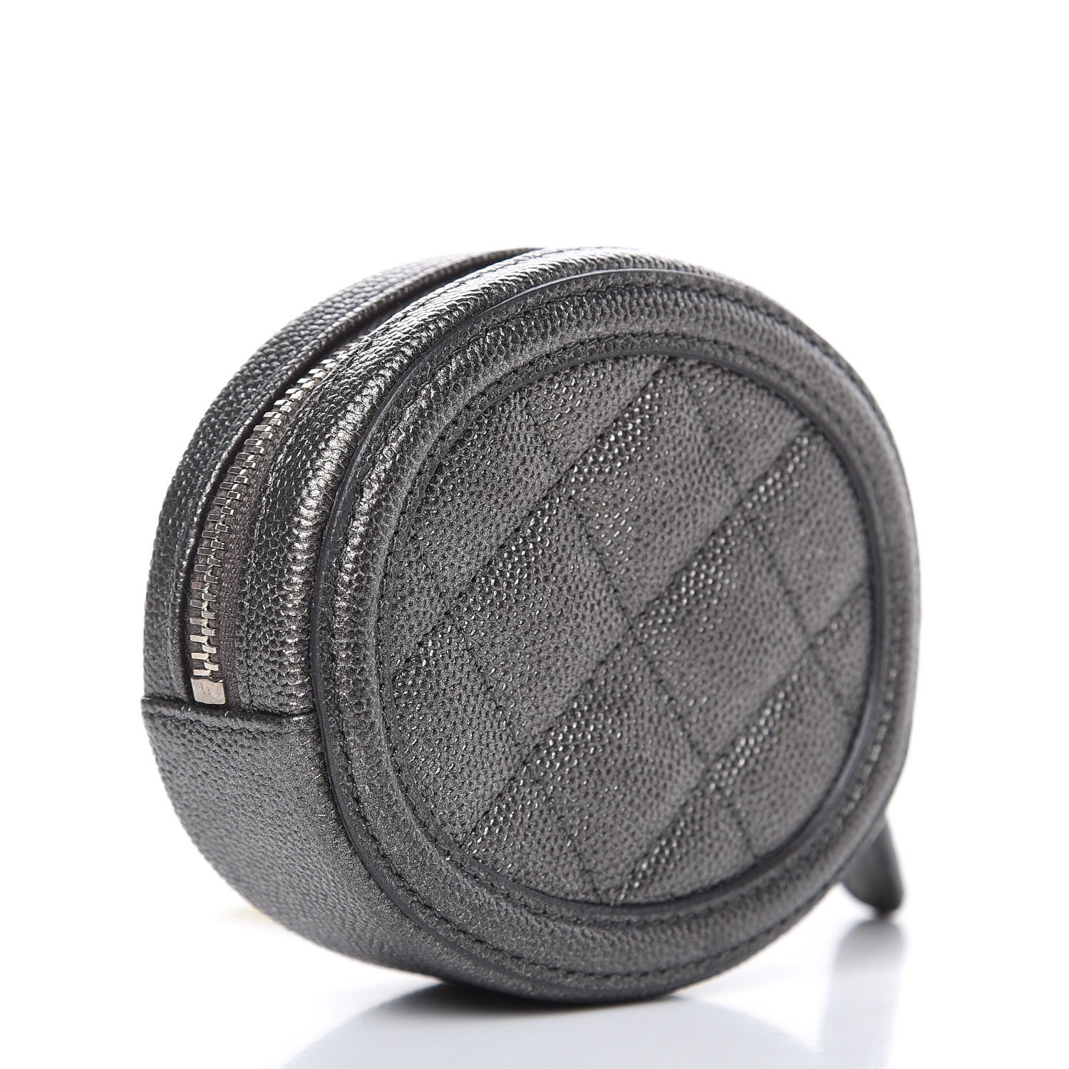 Chanel Metallic Caviar Quilted Filigree Zip Around Classic Coin Purse Dark Silver 3 of 8