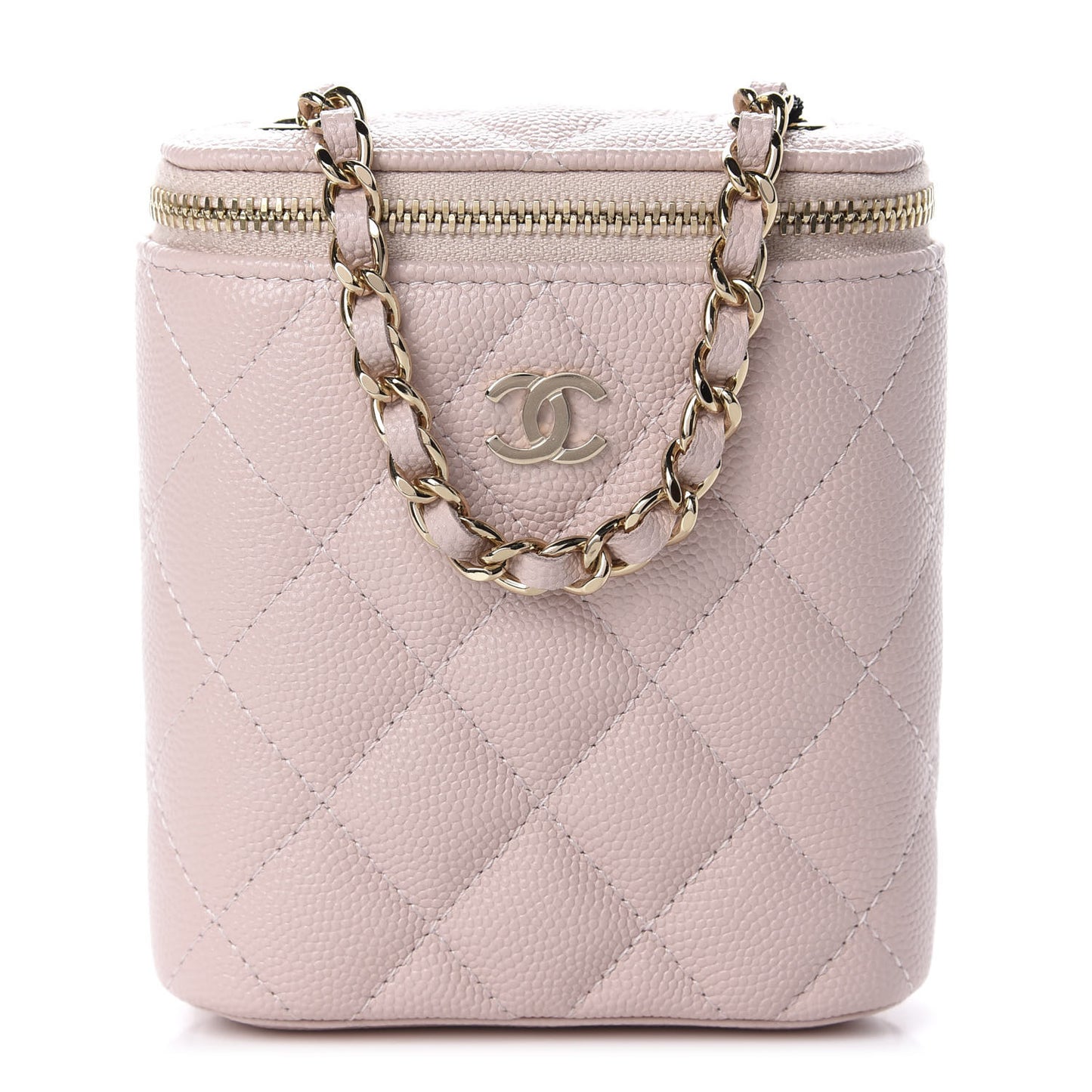 Caviar Quilted Small Vertical Coco Beauty Vanity Case With Chain Light Pink