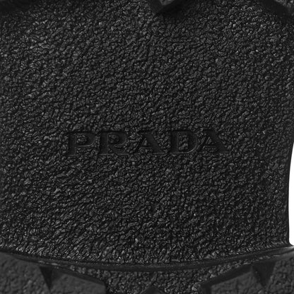 Prada Vitello Lux Nylon Metal Triangle Logo Monolith Pouch Pocket 55mm Tall Combat Boots 38.5 Black 8 of 8