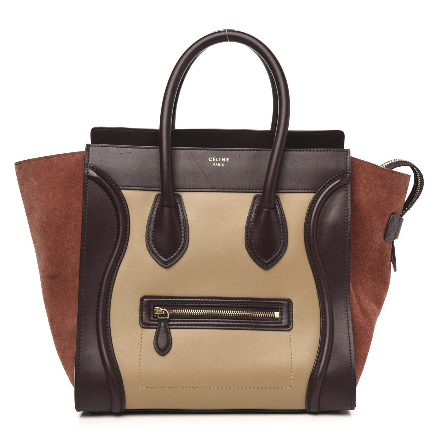 Satin Calfskin Suede Mini Tri-Color Luggage Beige