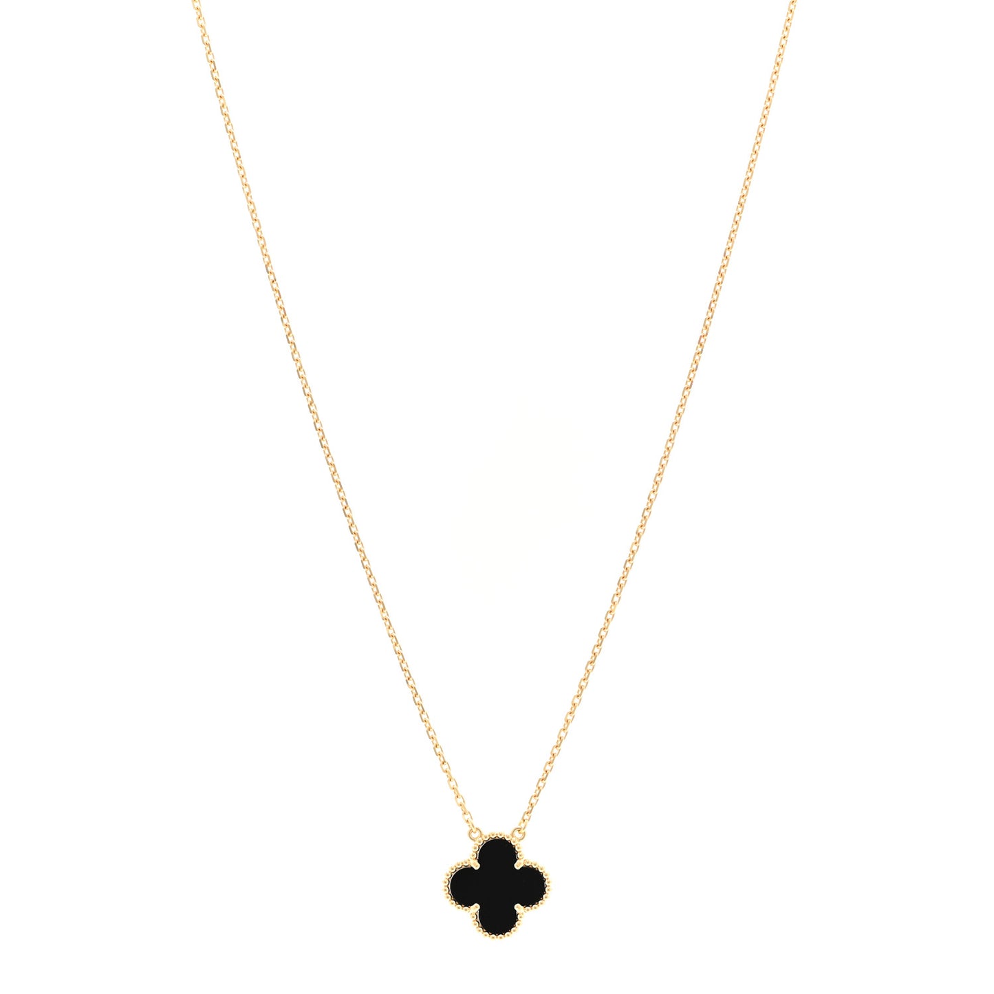 18K Yellow Gold Black Onyx Vintage Alhambra Pendant Necklace
