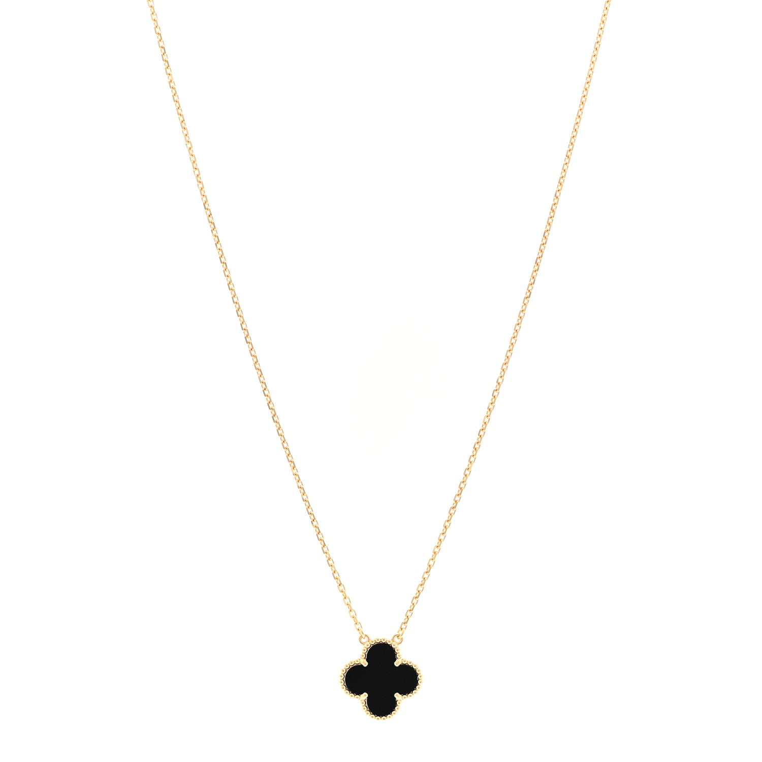 Van Cleef & Arpels 18K Yellow Gold Black Onyx Vintage Alhambra Pendant Necklace 1 of 6