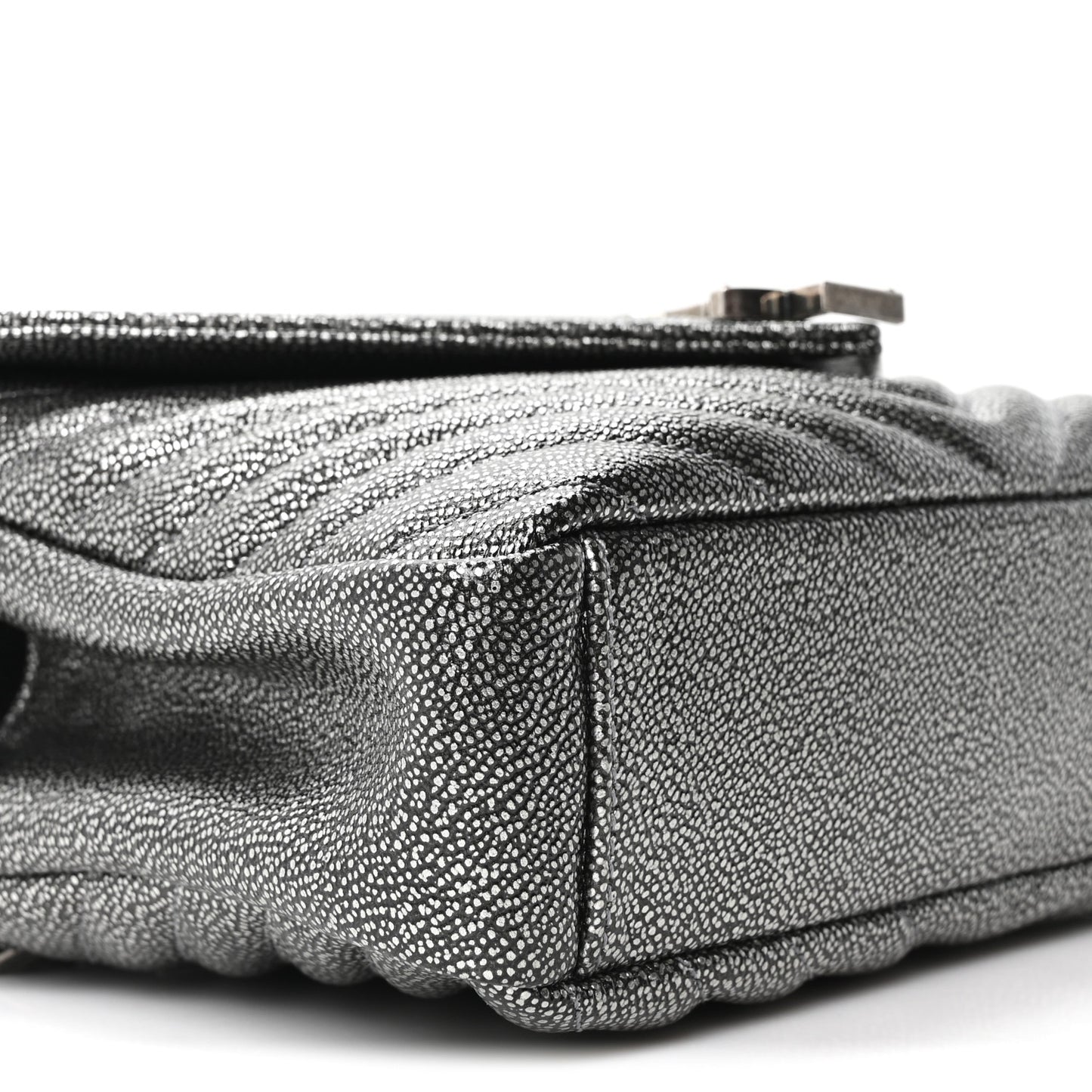 Metallic Grain De Poudre Matelasse Chevron Monogram Medium College Bag Gunmetal