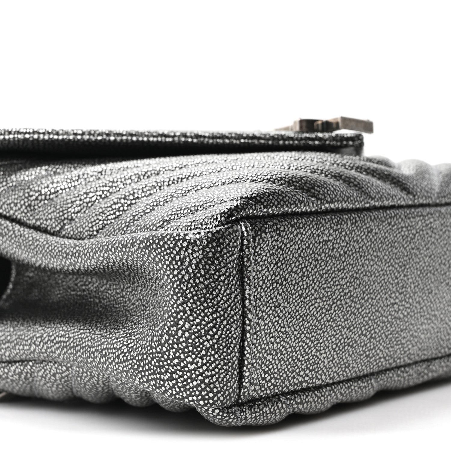 Saint Laurent Metallic Grain De Poudre Matelasse Chevron Monogram Medium College Bag Gunmetal 9 of 10