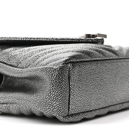 Saint Laurent Metallic Grain De Poudre Matelasse Chevron Monogram Medium College Bag Gunmetal 9 of 10