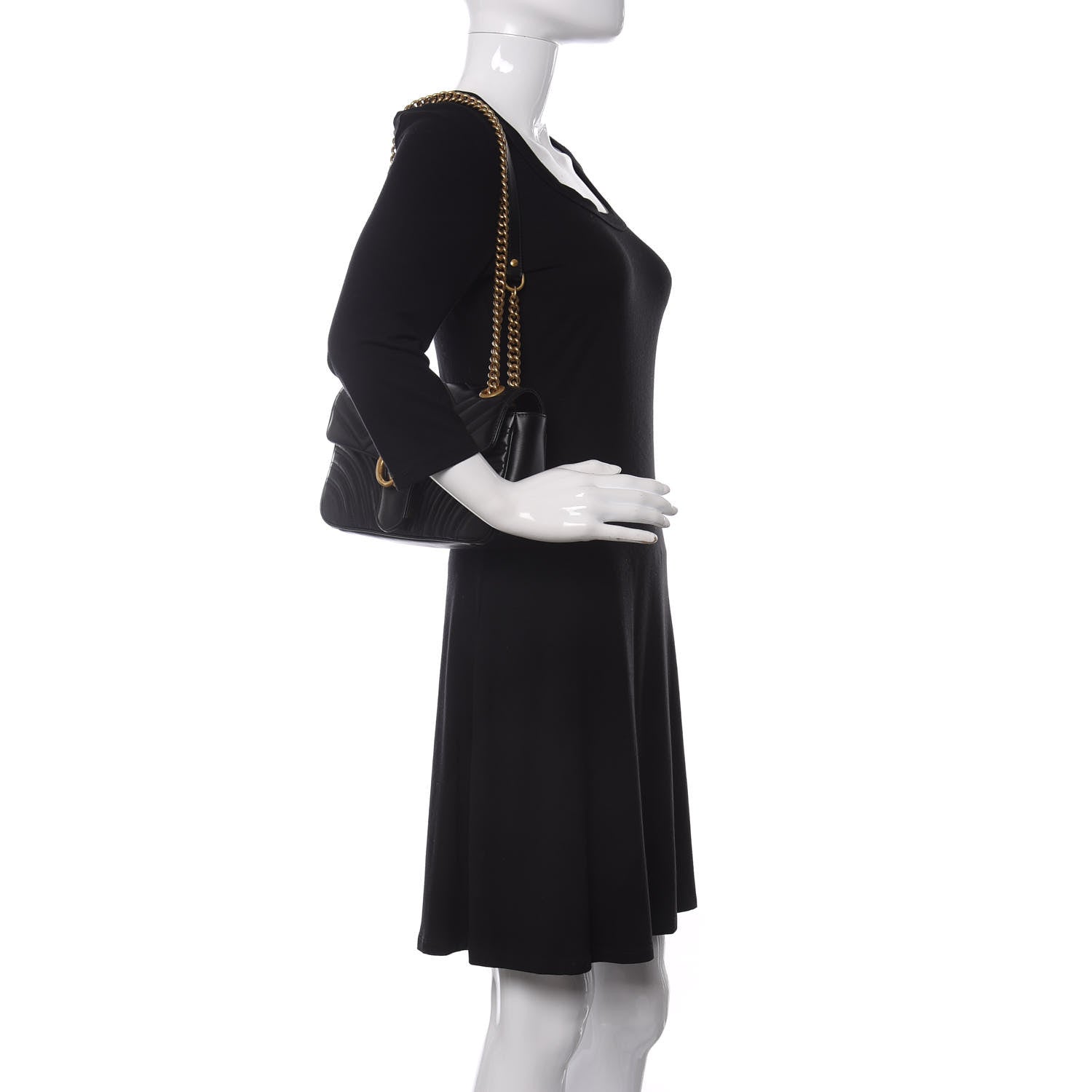 Gucci Calfskin Matelasse Small GG Marmont Shoulder Bag Black 2 of 10