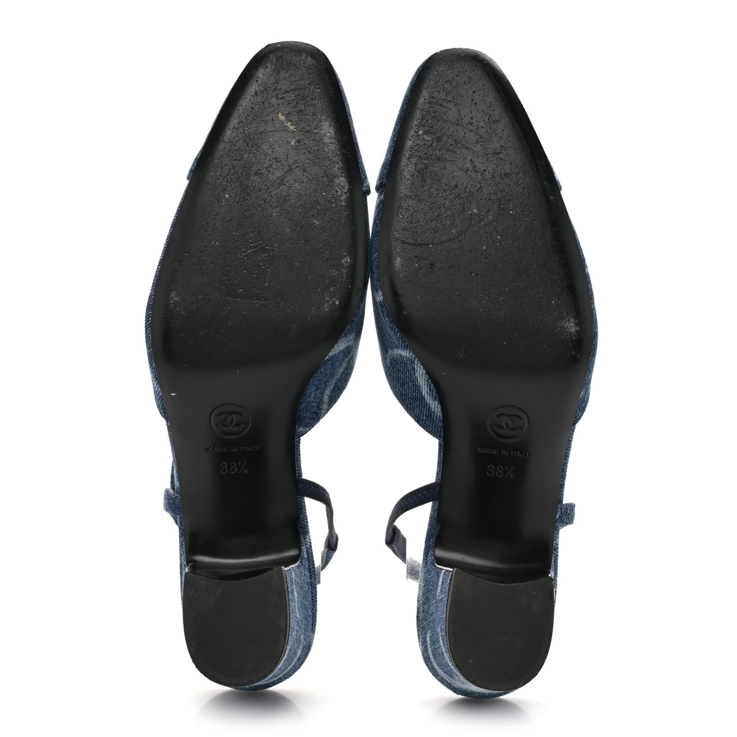 Printed Denim Cap Toe CC Slingback Pumps 38.5 Dark Blue White