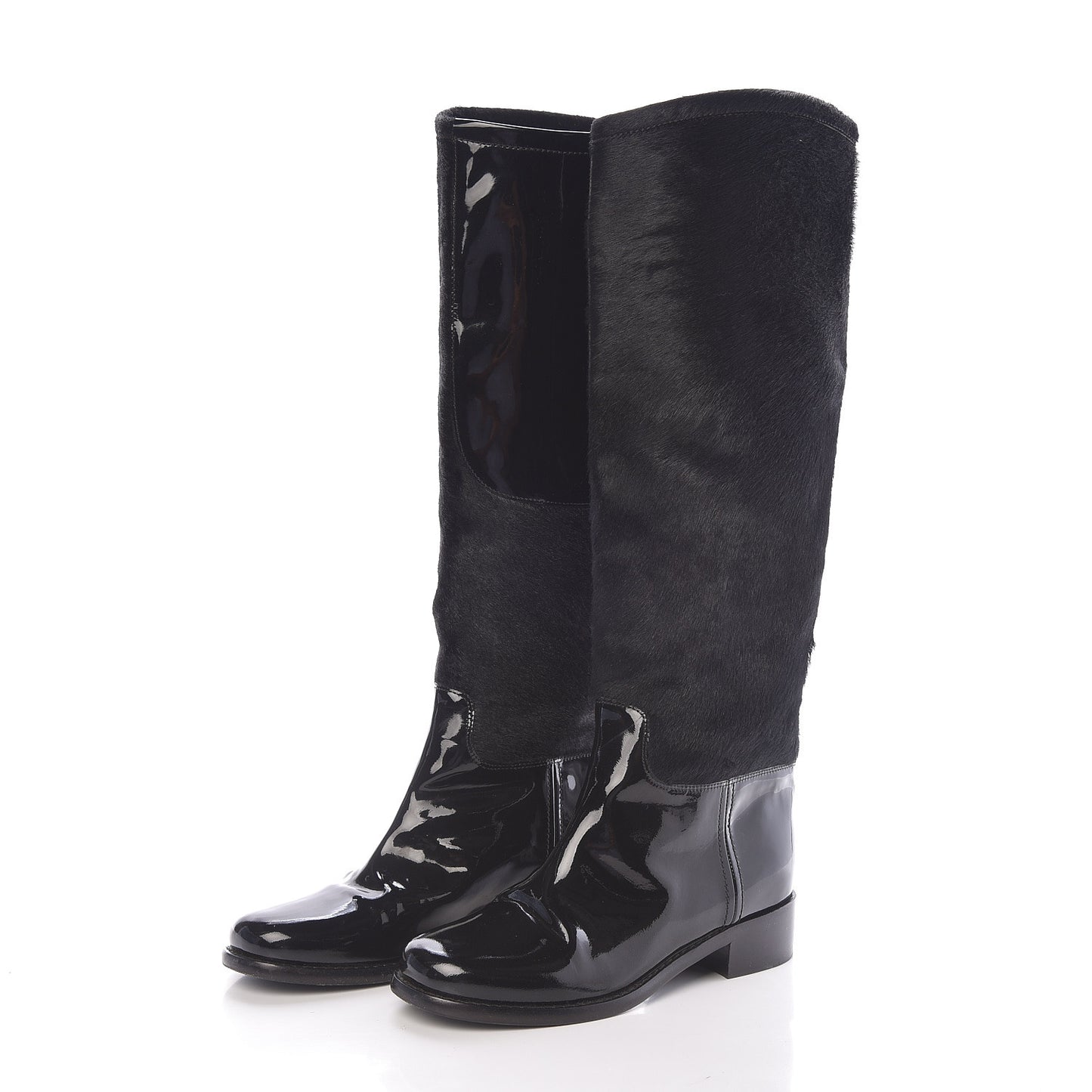 Patent Pony Hair High Boots 37 Black