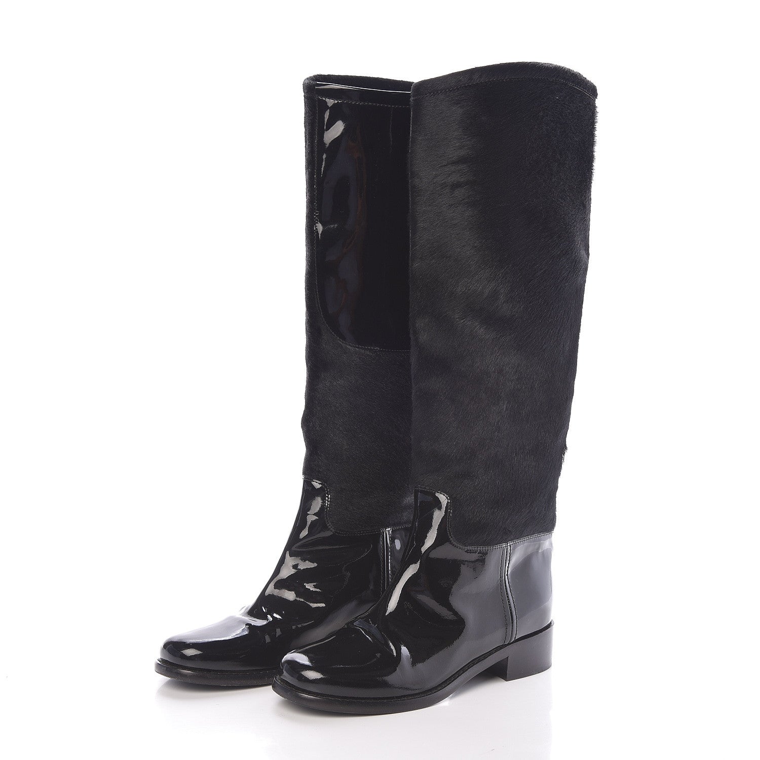Chanel Patent Pony Hair High Boots 37 Black 3 of 8