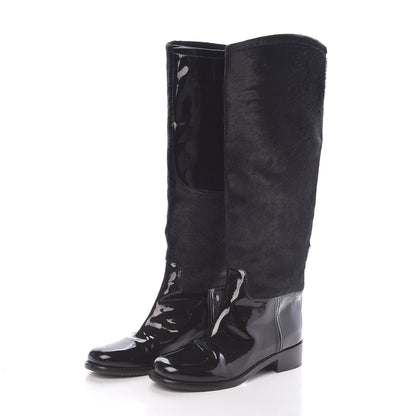Chanel Patent Pony Hair High Boots 37 Black 3 of 8