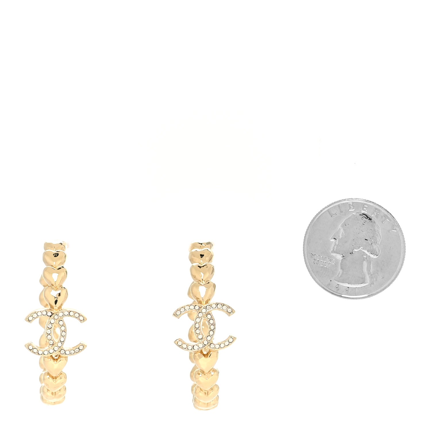 Chanel Crystal Heart CC Hoop Earrings Gold 2 of 4