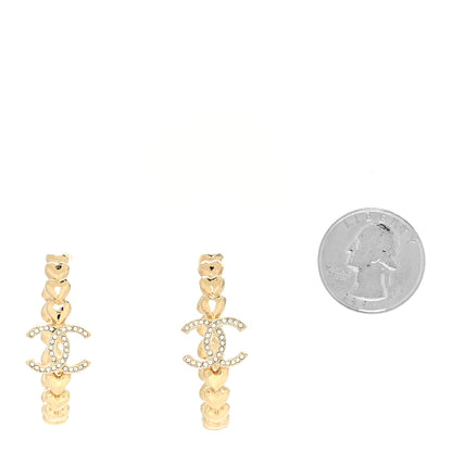 Chanel Crystal Heart CC Hoop Earrings Gold 2 of 4