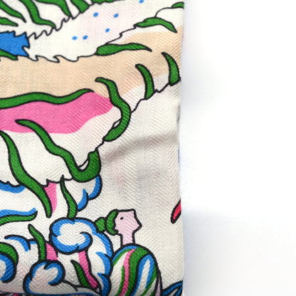 Hermes Cashmere Silk L'Epopee D'Hermes Shawl 140 White Rose Vif Bleu Royal 4 of 5