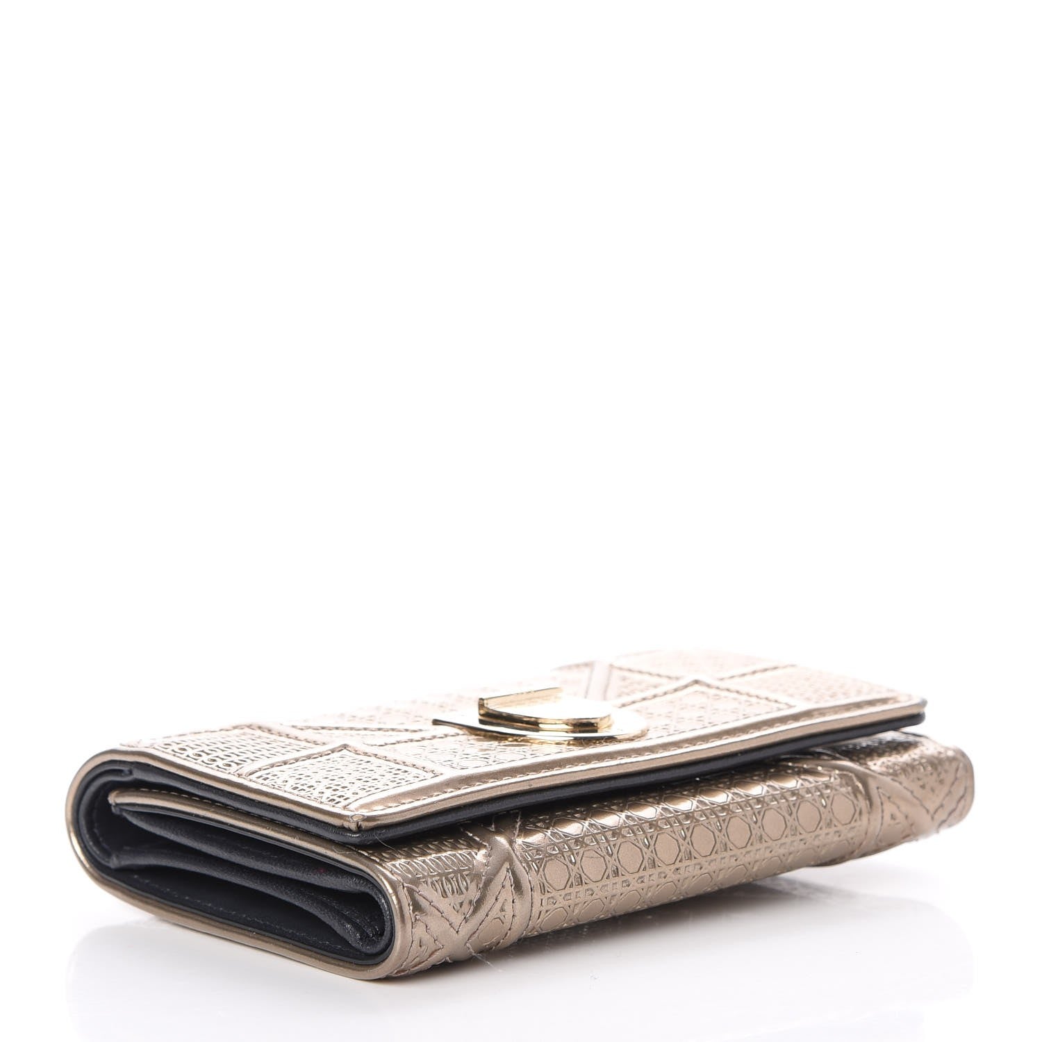 Christian Dior Metallic Patent Micro-Cannage Diorama Elancee Wallet Gold 4 of 10