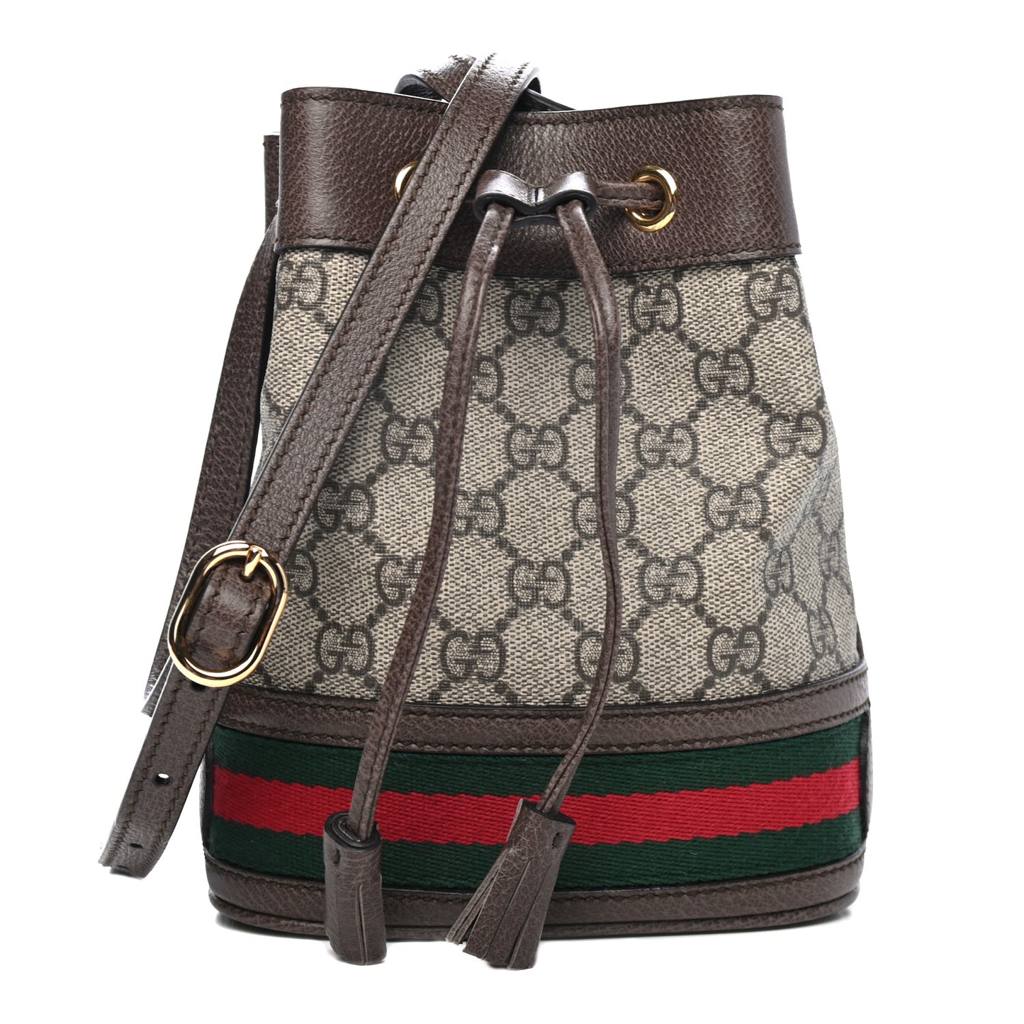 GG Supreme Monogram Web Mini Ophidia Bucket Bag Brown