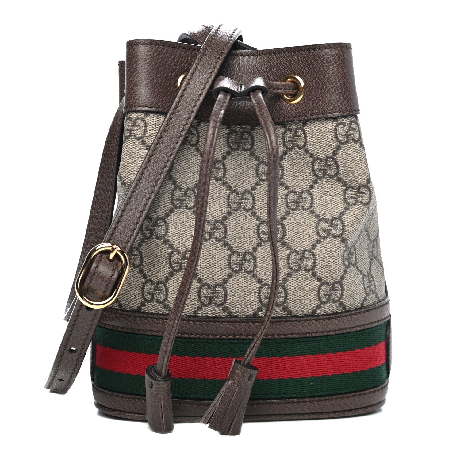 Gucci GG Supreme Monogram Web Mini Ophidia Bucket Bag Brown 1 of 4