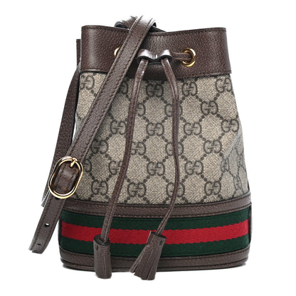 Gucci GG Supreme Monogram Web Mini Ophidia Bucket Bag Brown 1 of 4