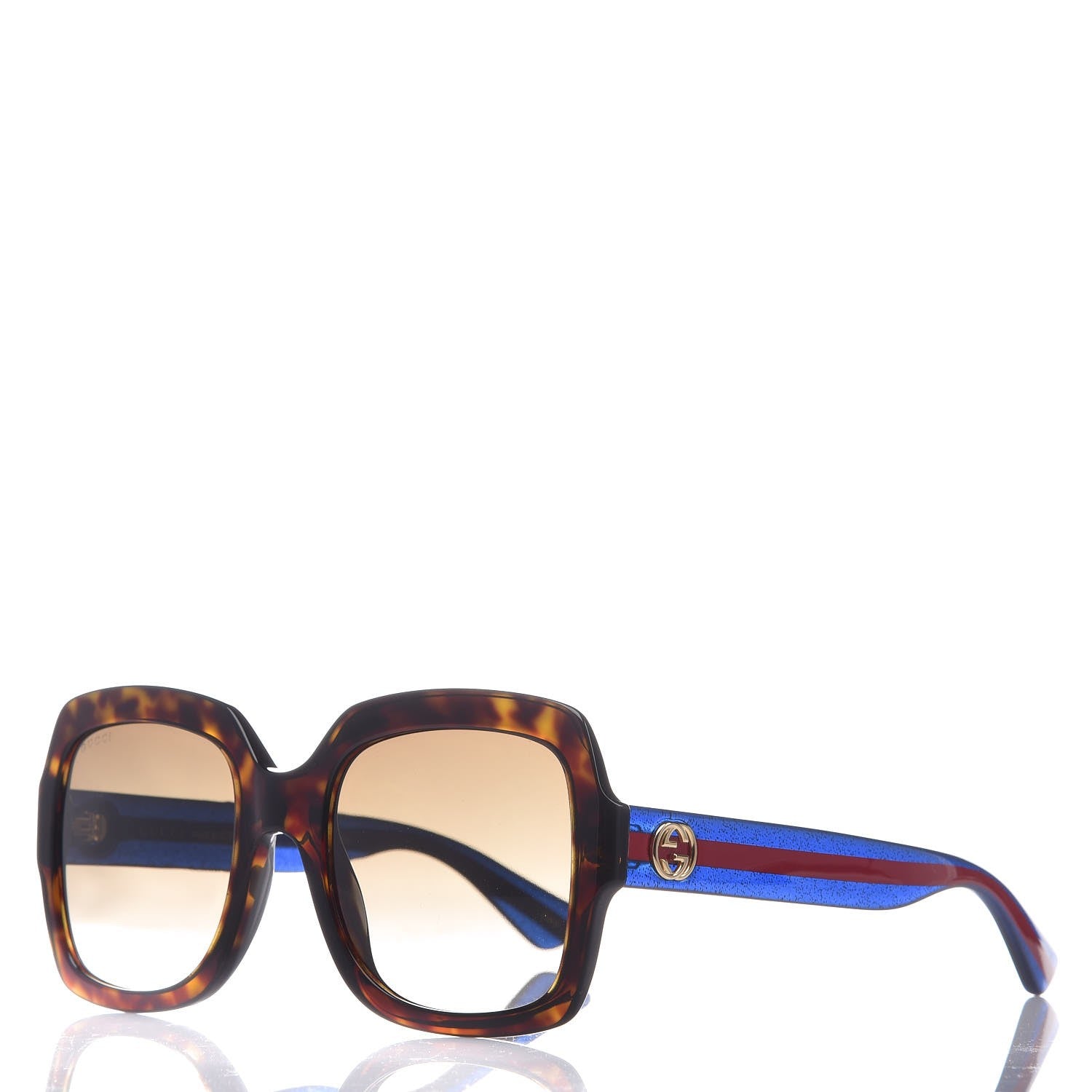 Gucci Oversize Square Web GG 0036S Sunglasses Tortoise 1 of 9