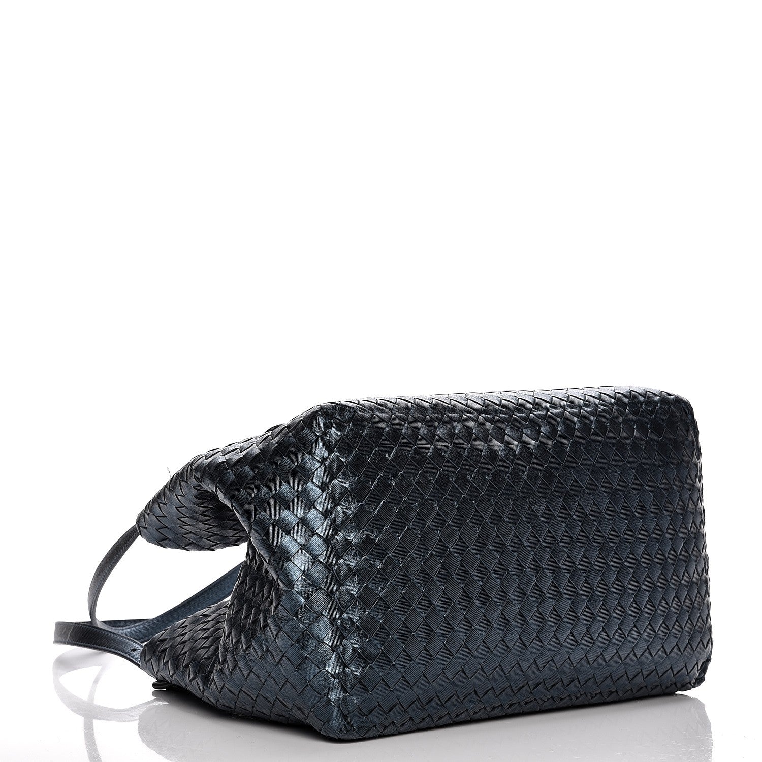 Bottega Veneta Metallic Grosgrain Intrecciato Medium A Shape Seamless Tote Blue 4 of 9