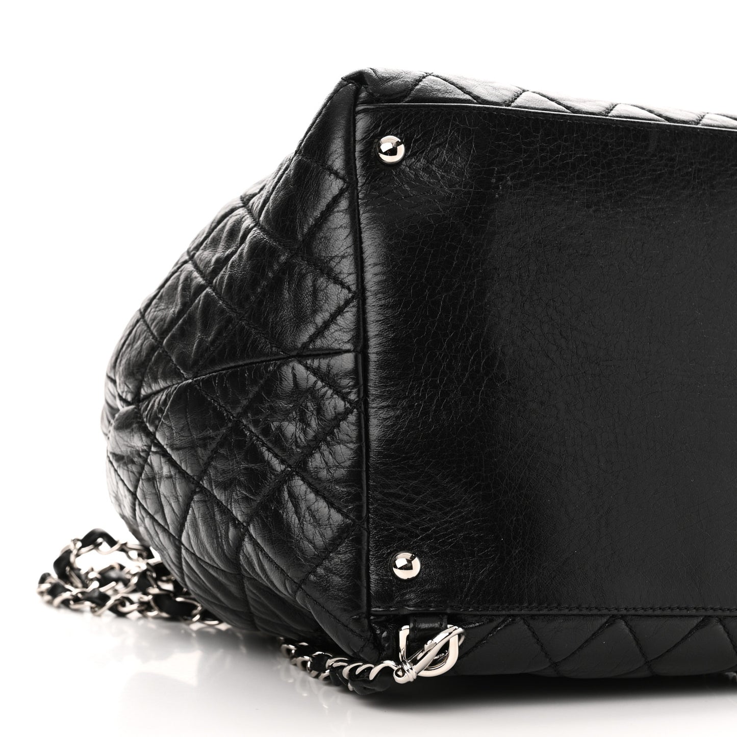 Glazed Calfskin Quilted Beijing Backpack Black