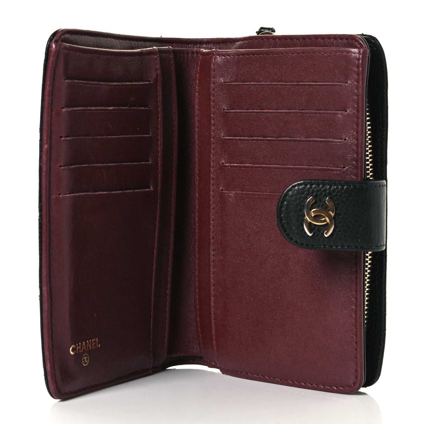 Caviar Quilted Zipped Pocket Wallet Black