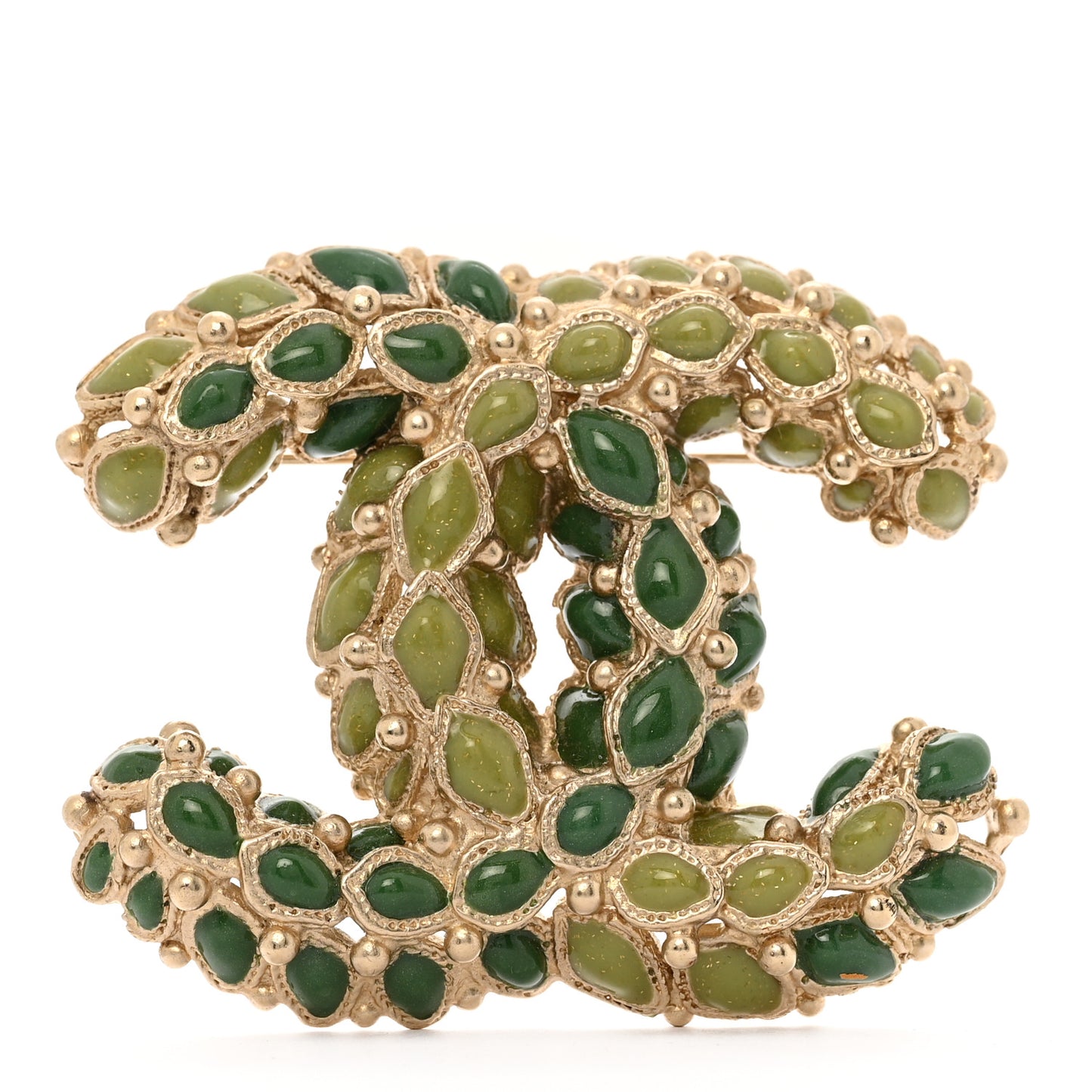 Gripoix CC Brooch Gold Green