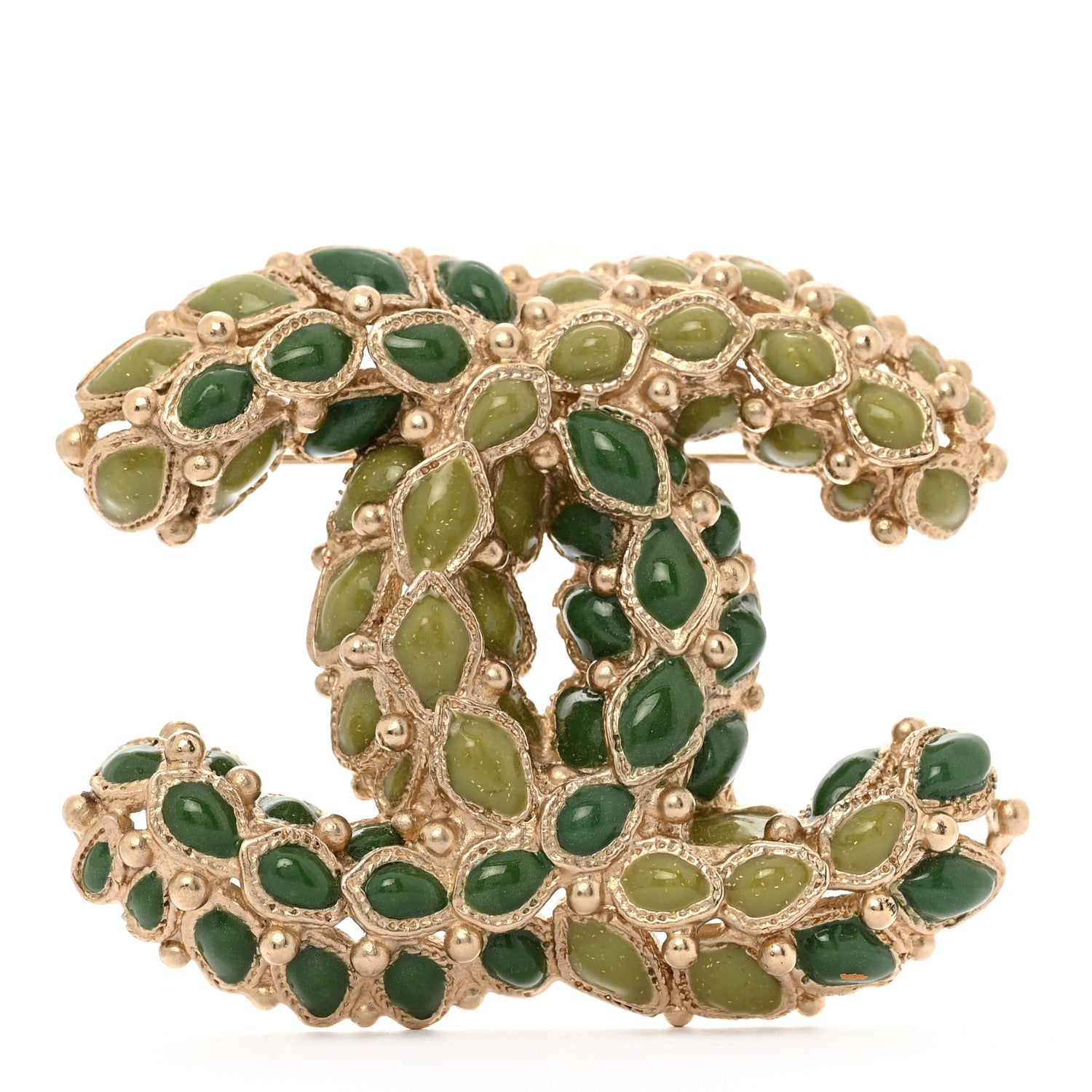 Chanel Gripoix CC Brooch Gold Green 1 of 3