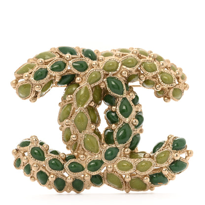 Chanel Gripoix CC Brooch Gold Green 1 of 3
