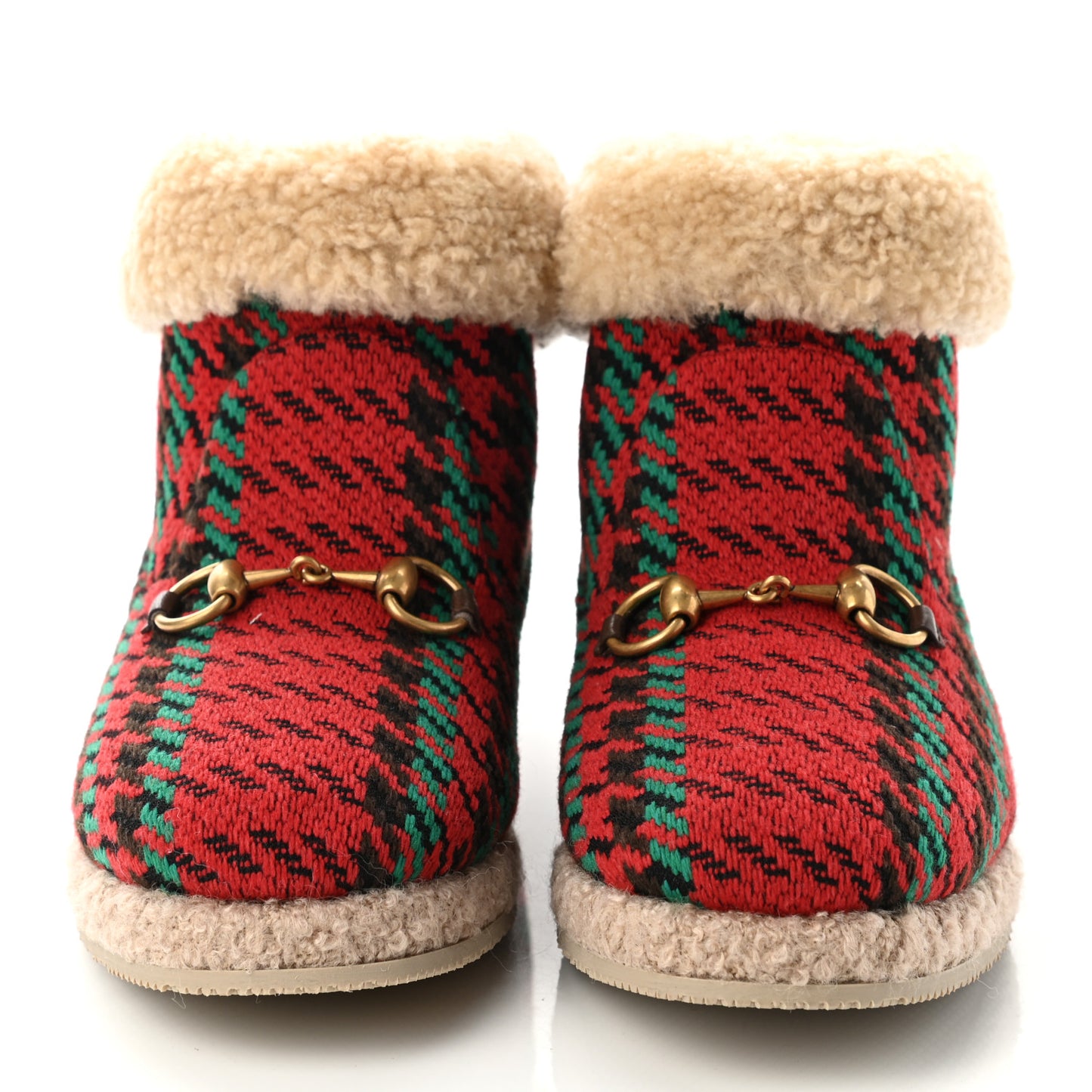 Tweed Wool Houndstooth Womens Fria Horsebit Ankle Boots 38.5 Red Green Multicolor New Acero Butterscotch