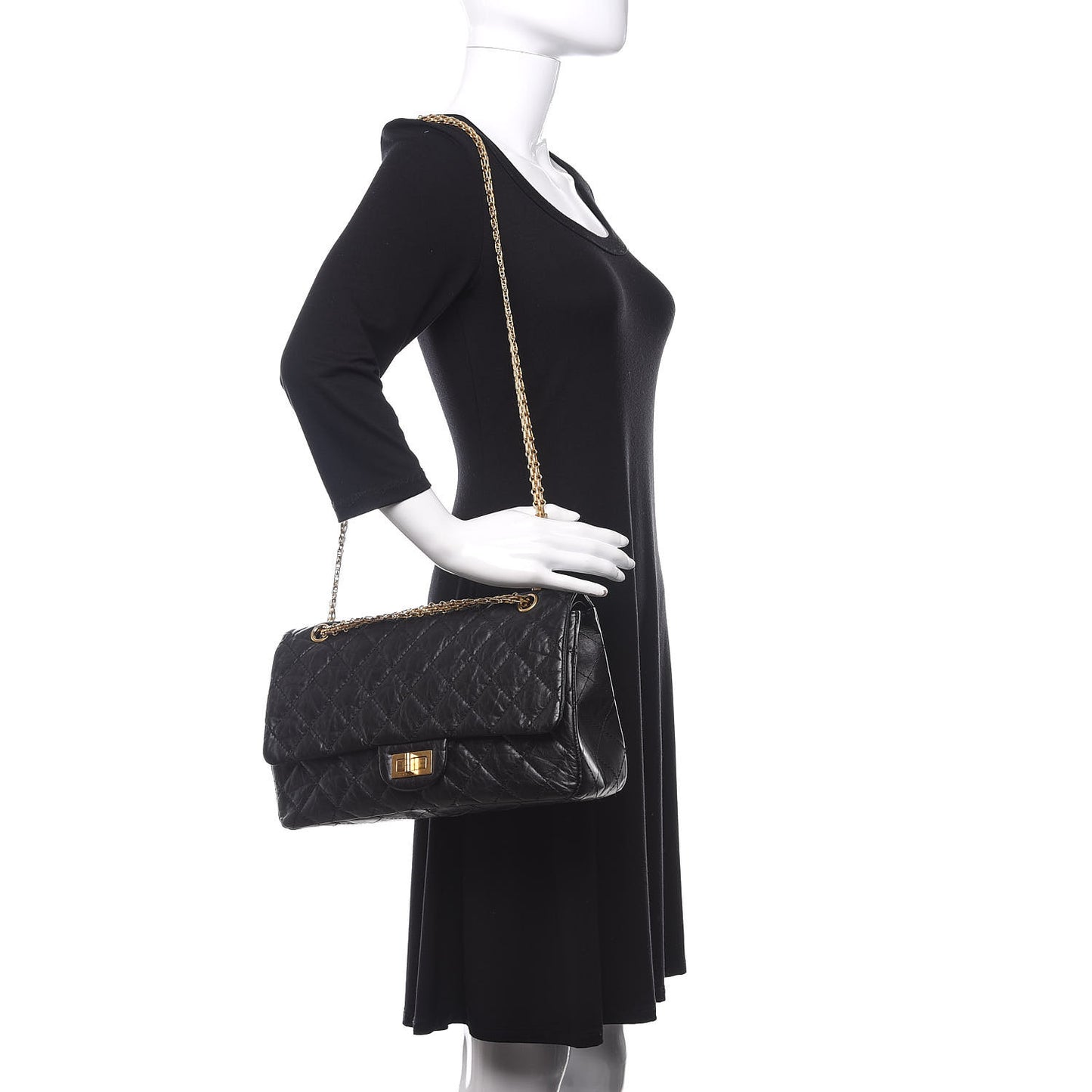 Crumpled Calfskin Quilted 2.55 Reissue 227 Flap Black