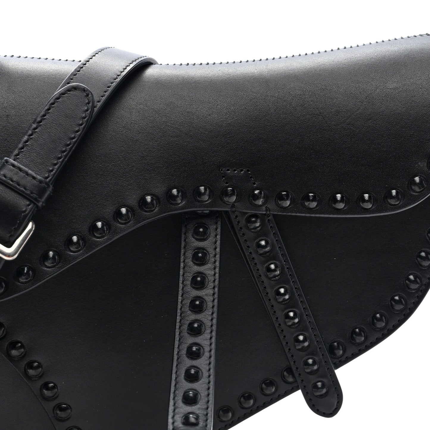 Calfskin Studded Saddle Bag With Strap Black