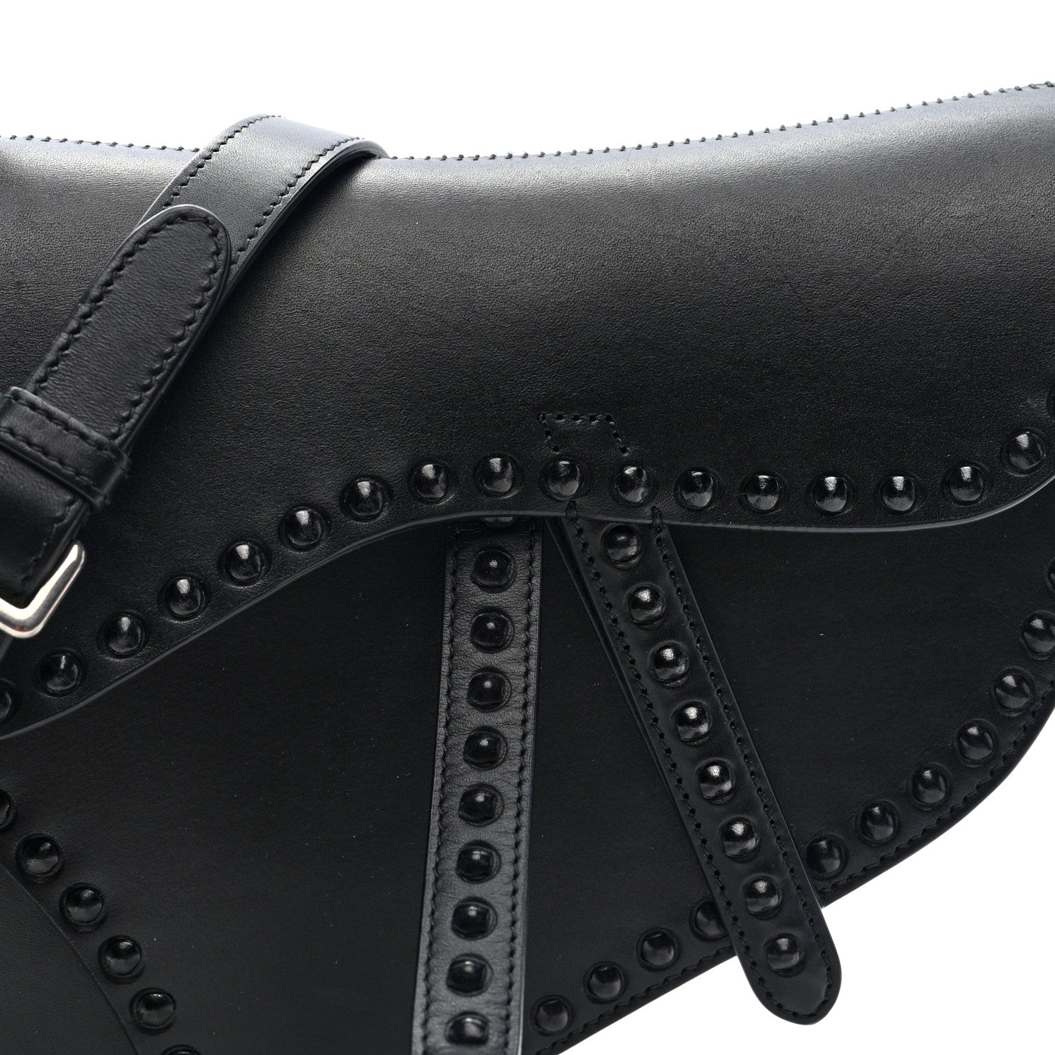 Christian Dior Calfskin Studded Saddle Bag With Strap Black 7 of 9