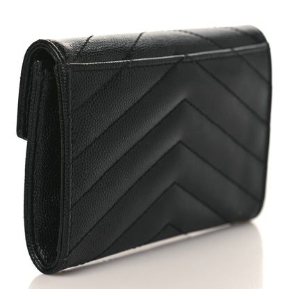 Saint Laurent Grain De Poudre Matelasse Chevron Small Monogram Envelope Wallet Black 3 of 6
