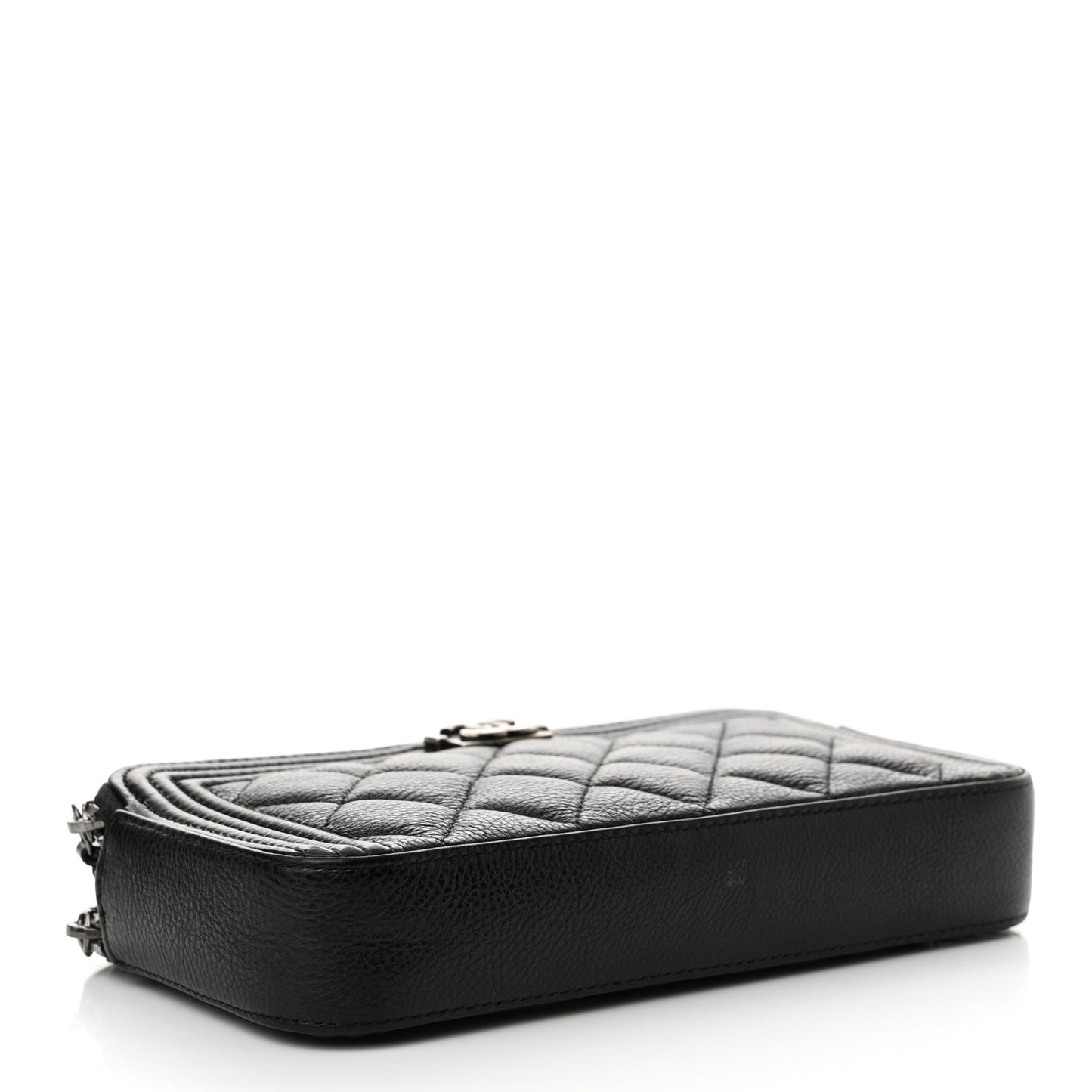 Calfskin Quilted Small Boy Clutch With Chain Black