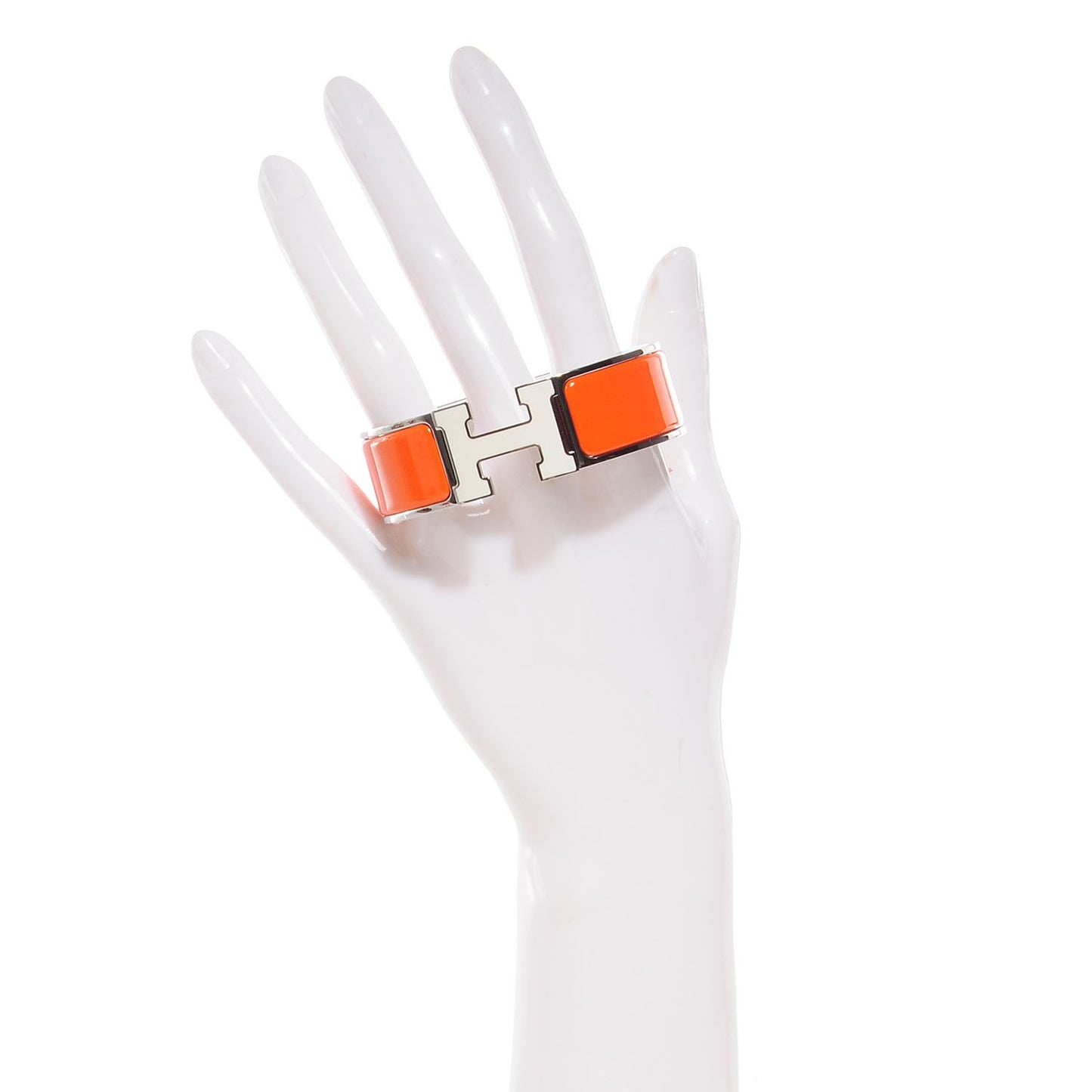 Enamel Wide Clic Clac H Bracelet PM Orange Blanc