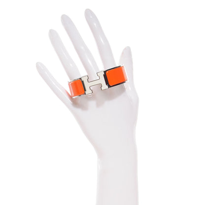 Hermes Enamel Wide Clic Clac H Bracelet PM Orange Blanc 2 of 4