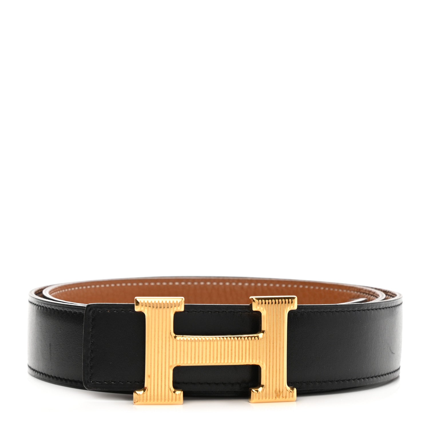 Hermes Togo Box 32mm Strie H Belt 95 Gold Black 1 of 6