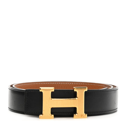 Hermes Togo Box 32mm Strie H Belt 95 Gold Black 1 of 6