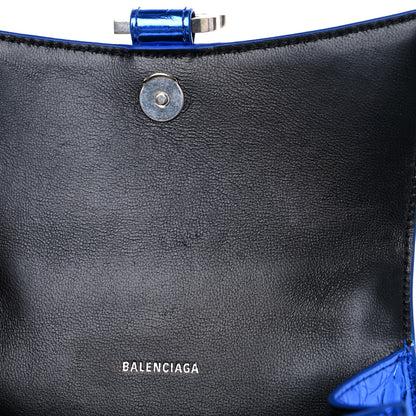 Balenciaga Metallic Shiny Calfskin Crocodile Embossed Hourglass Top Handle Bag XS Royal Blue 14 of 14