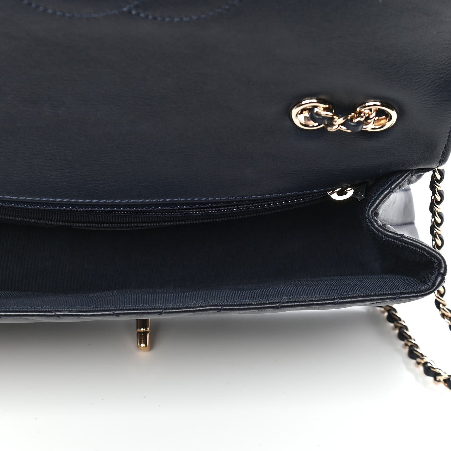 Calfskin Chevron Quilted Small Statement Flap Navy