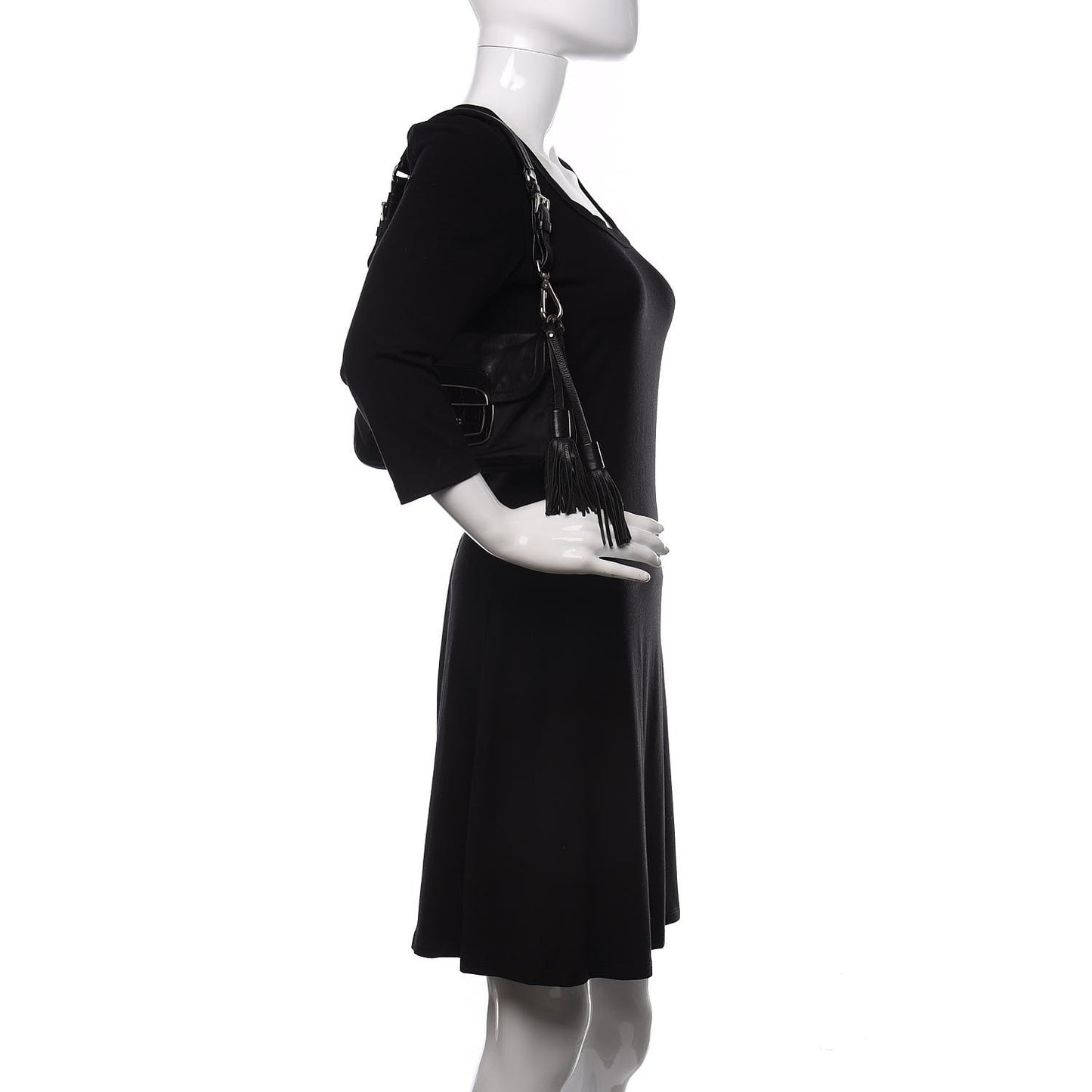 Tessuto Nylon Calfskin Crocodile Embossed Shoulder Bag Black