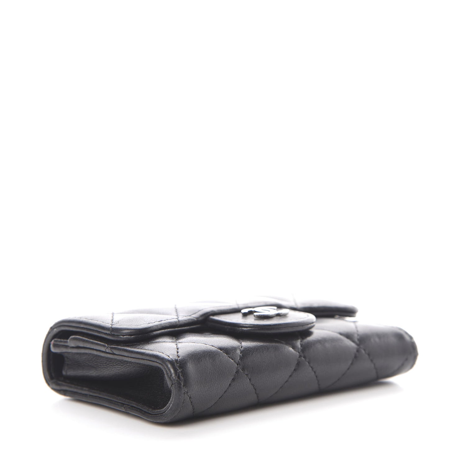 Lambskin Quilted Flap Card Holder Black