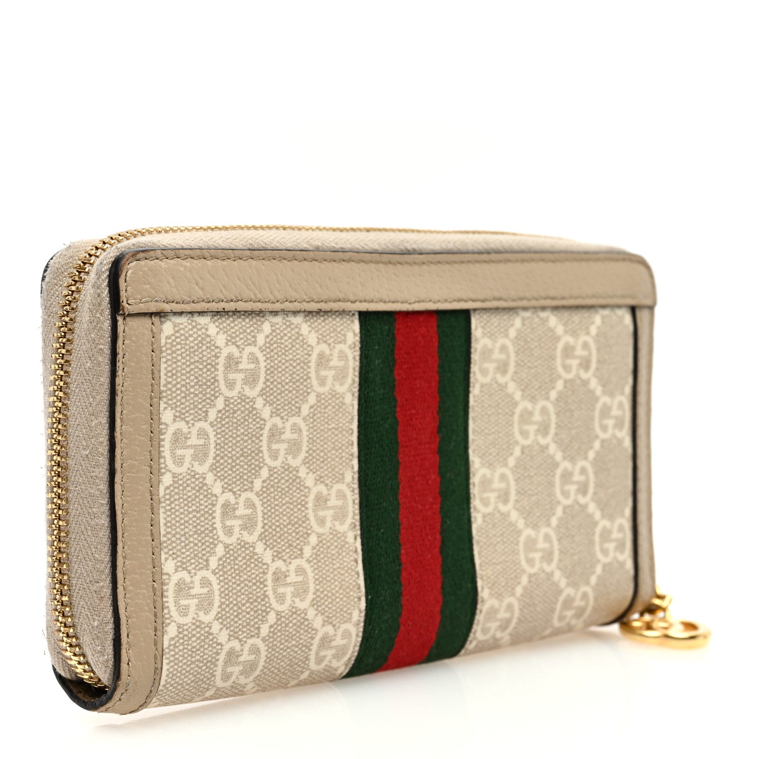 Gucci GG Supreme Monogram Textured Dollar Calfskin Web Ophidia Zip Around Wallet Beige Mystic White Oatmeal 3 of 6