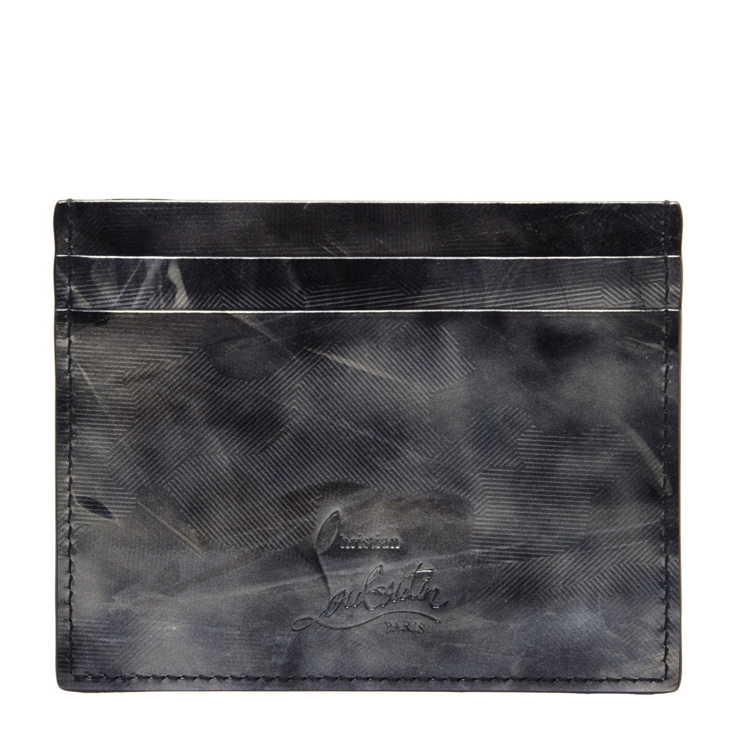 Christian Louboutin Textured Calfskin Print Card Holder Grey 1 of 9