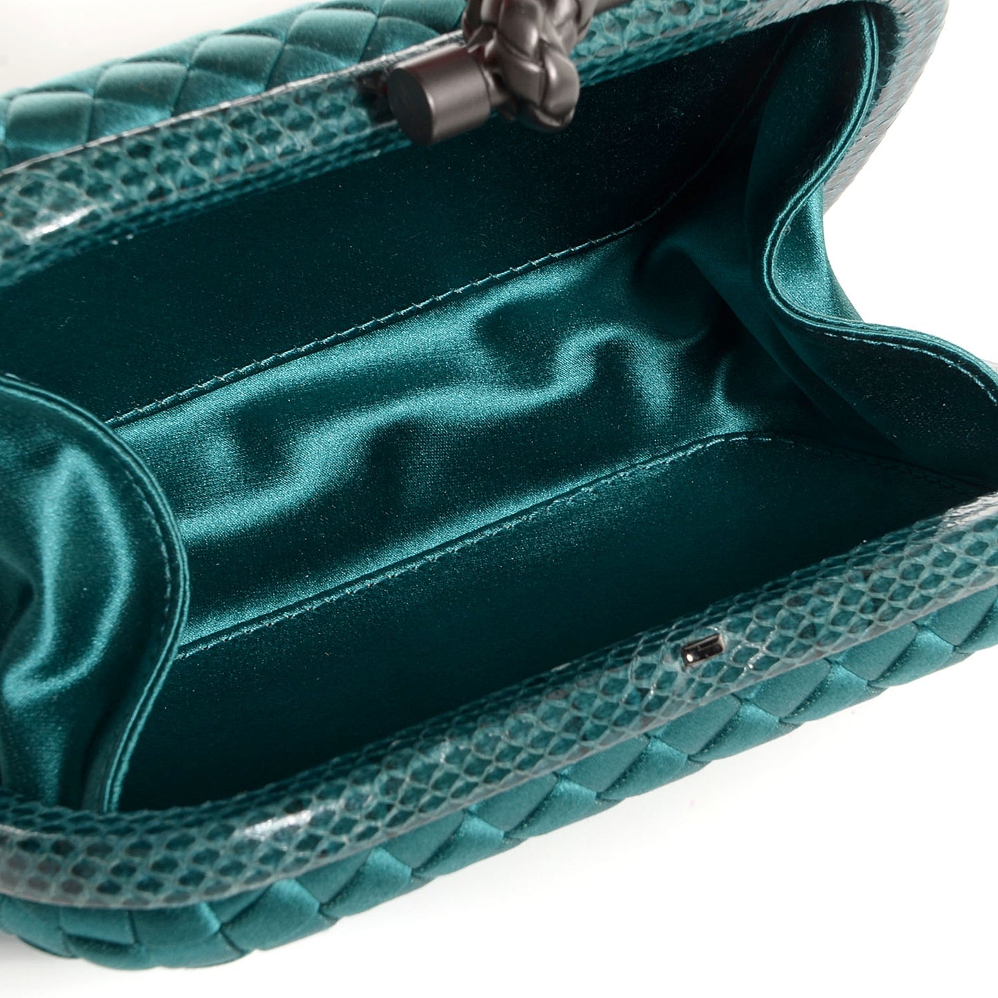 Satin Intreccio Impero Ayers Knot Clutch Teal