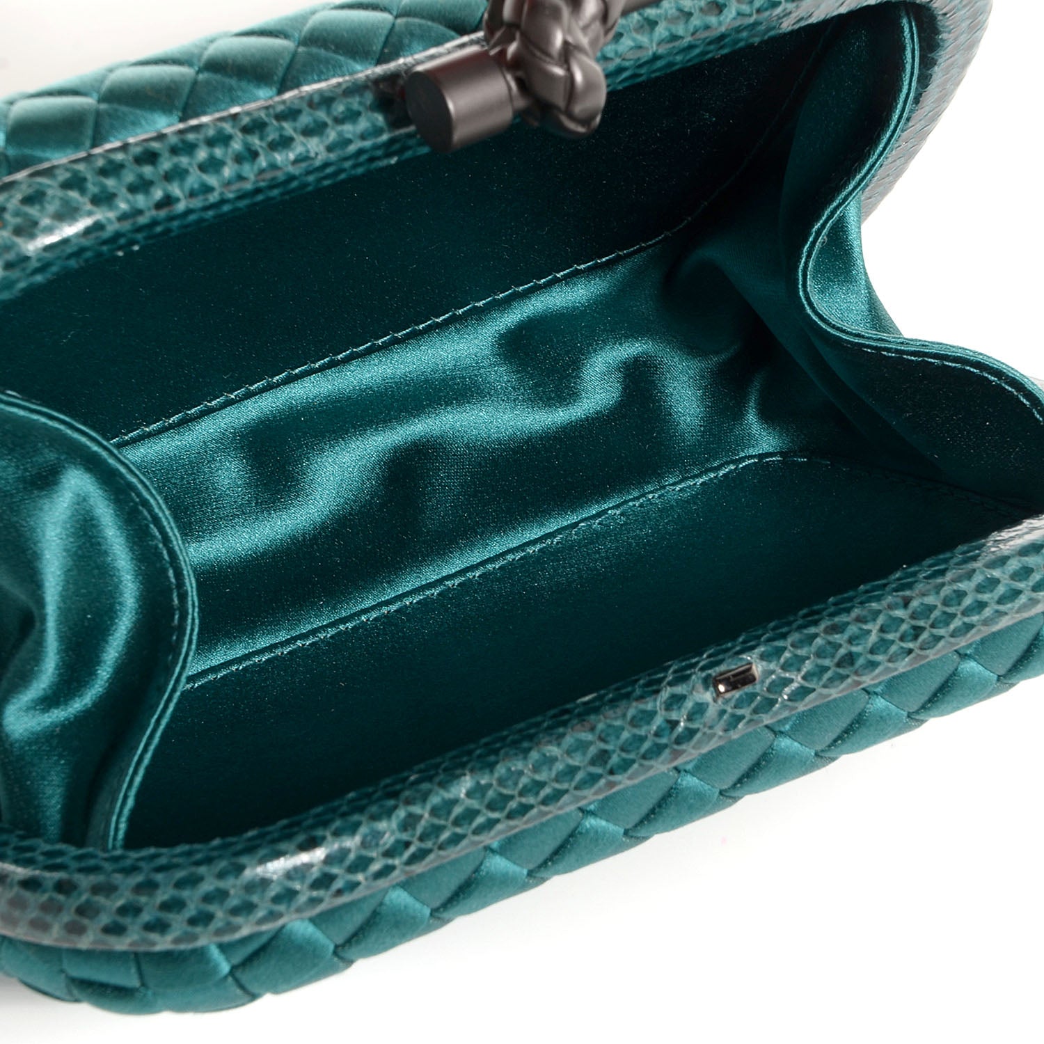 Bottega Veneta Satin Intreccio Impero Ayers Knot Clutch Teal 5 of 6